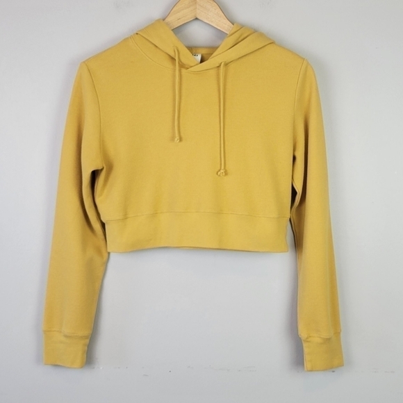 ARITZIA Sunday Best Waffle Knit Cropped Hoodie Mustard Yellow S - Picture 11 of 11